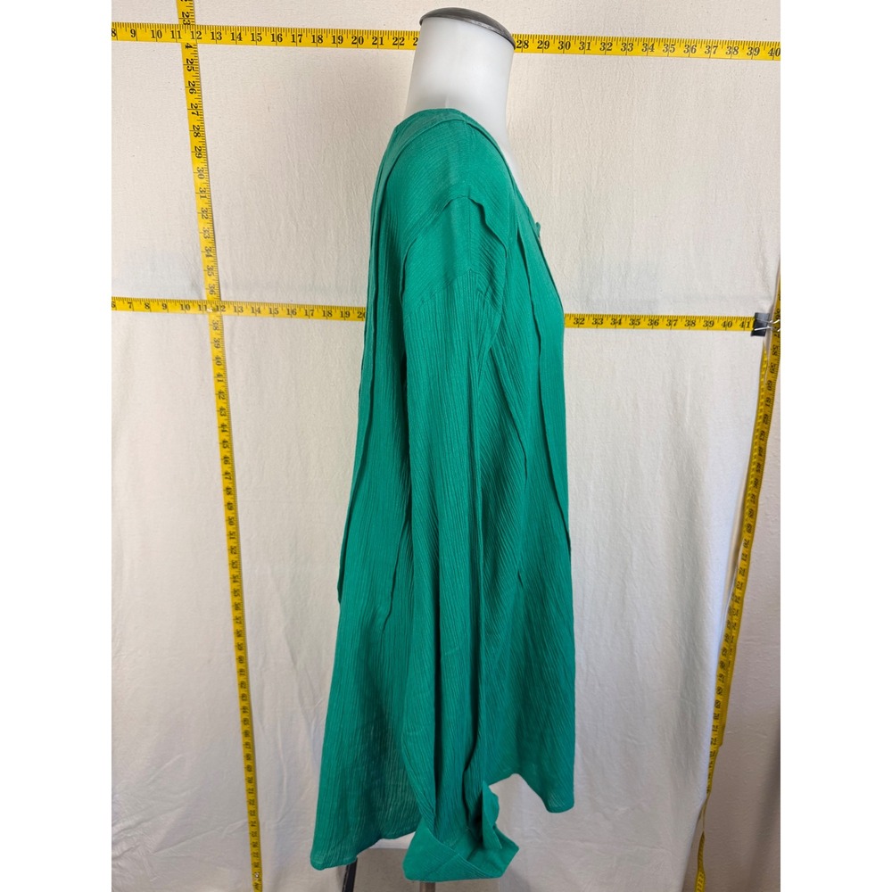 Paragon Tunic Top Women 3X Green Cotton Gauze Pintuck Button Relaxed Lightweight - Picture 2 of 10